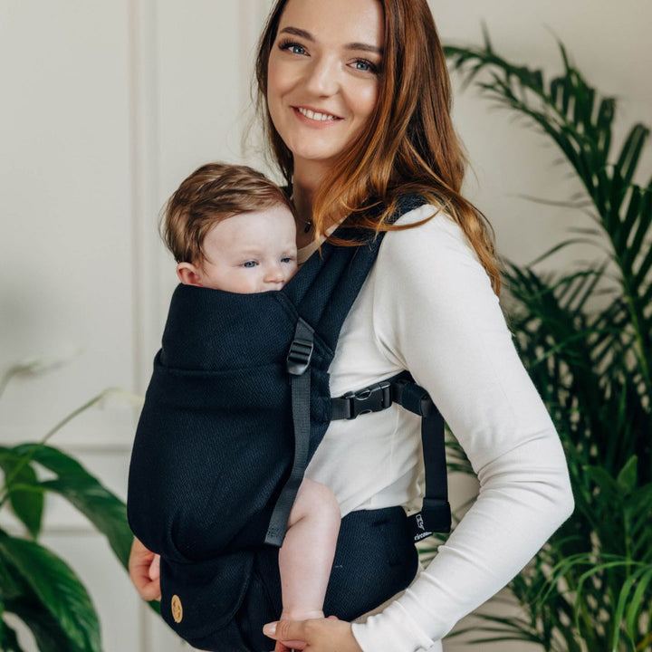 LennyLamb-LennyLight Baby Carrier - Little Herringbone Ebony Black (100% Cotton) - Cloth and Carry